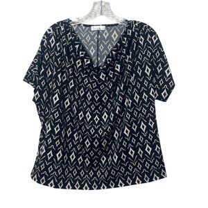 89th Madison Cowl Neck Blouse Shirt Womens Large Black White New